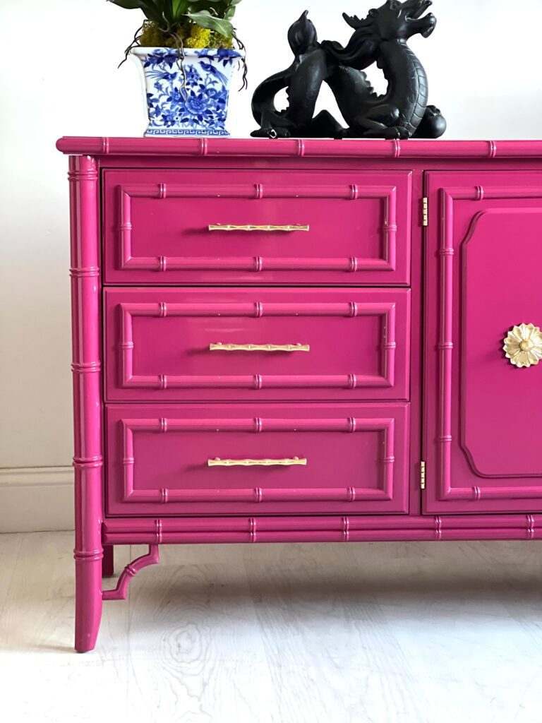 Benjamin Moore Gypsy Pink Faux Bamboo Credenza