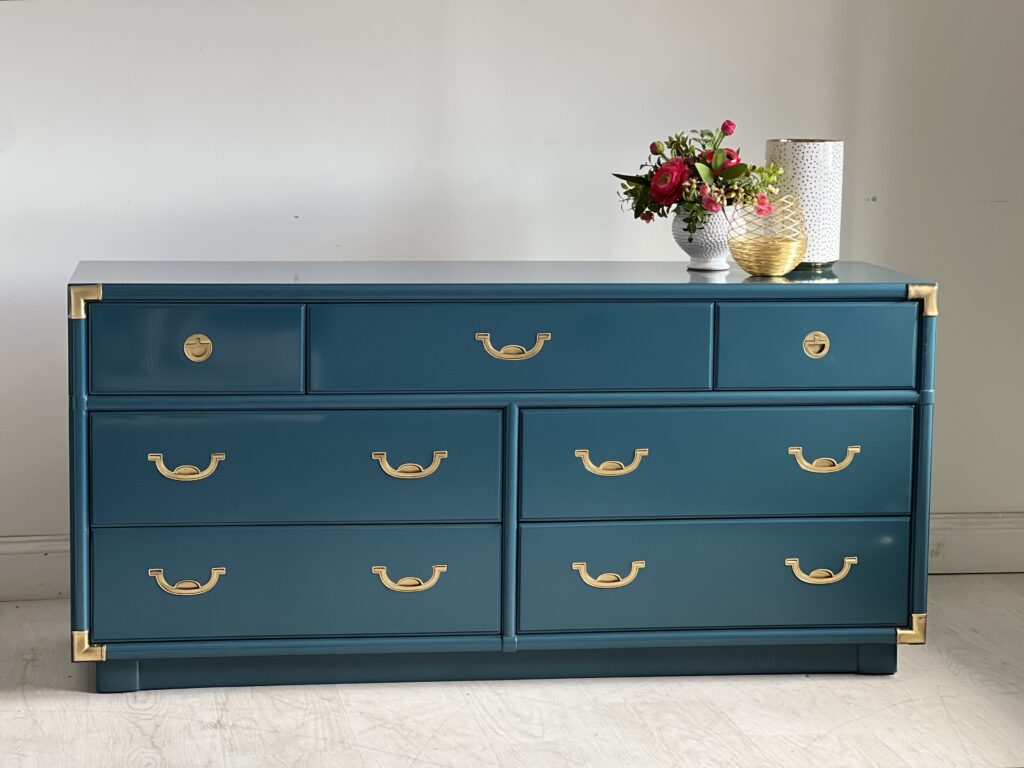 Deep 7 drawer campaign dresser teal