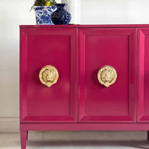 Invisible Euro Hinges on Pink cabinet - exterior photo