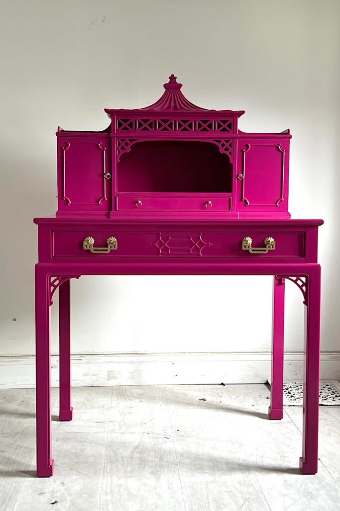 Hot pink chinoiserie desk 