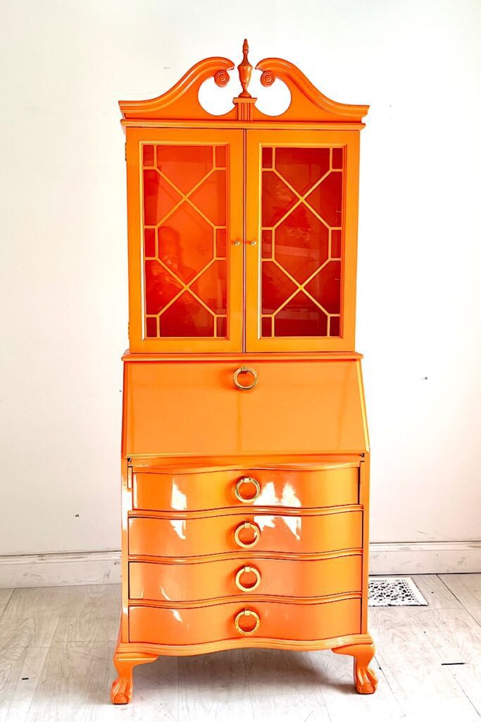 Orange lacquered secretary desk 