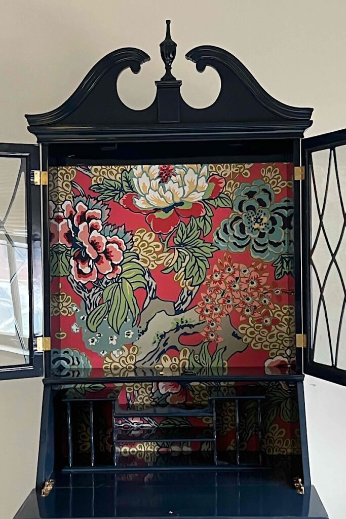 Thibaut Honshu wallpaper inside a china cabinet 