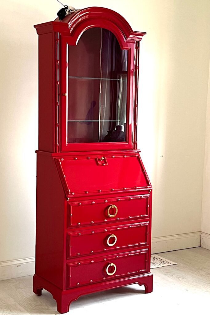 red faux bamboo secretary cabinet 