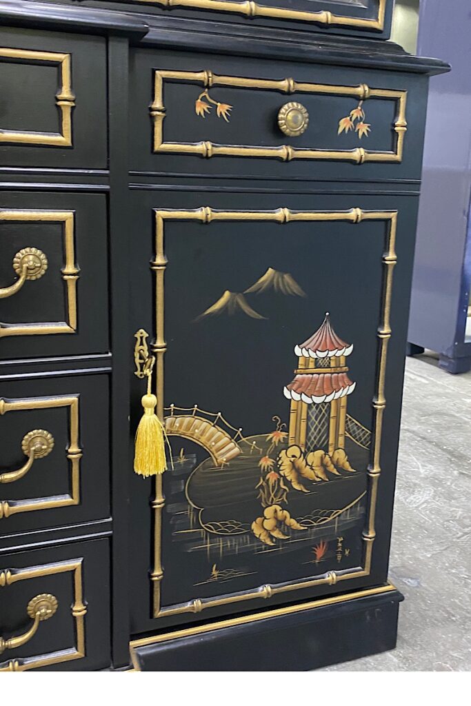 Chinoiserie painting on Jasper china cabinet 