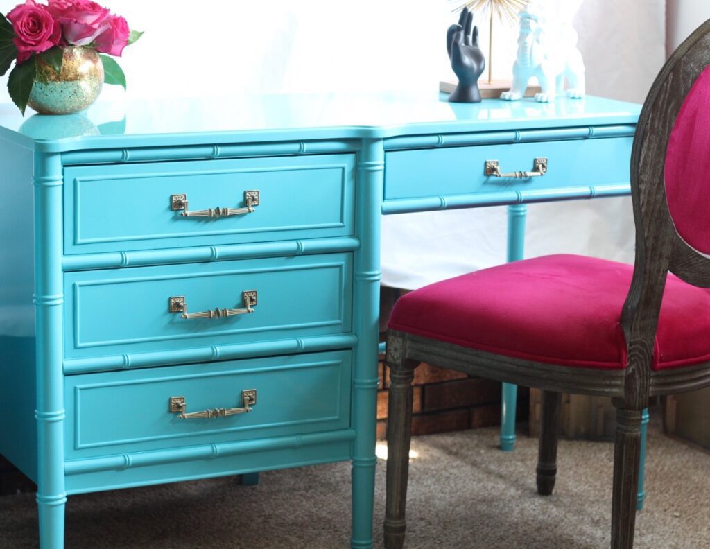 Henry Link Bali Hai painted desk in turquoise 