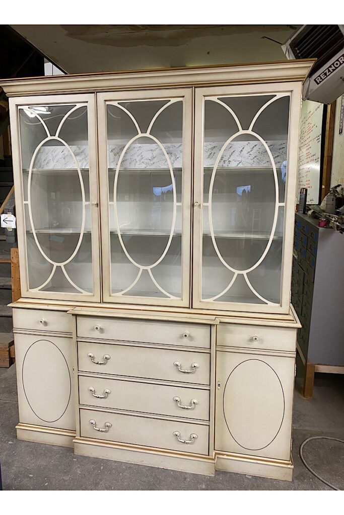 Yellow bubble glass china cabinet 