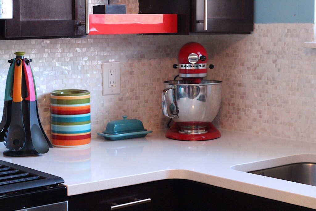 Mother of pearl tile backsplash 