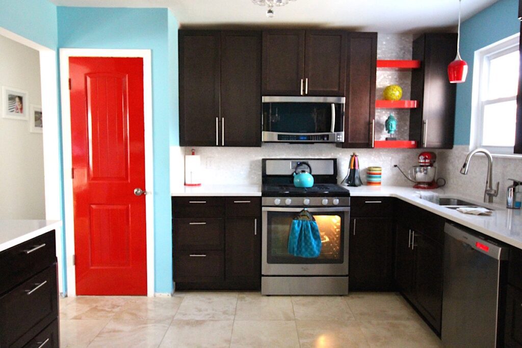 Kitchen remodel with mother of pearl backsplash 