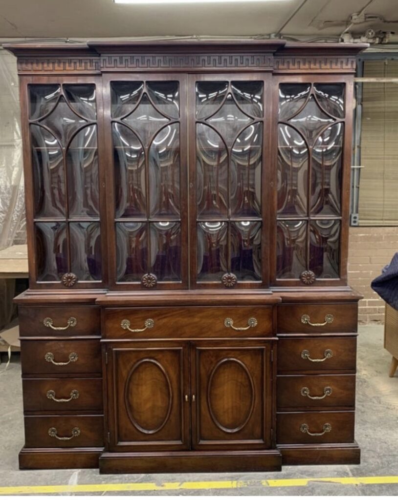 Vintage bubble glass brown china cabinet 