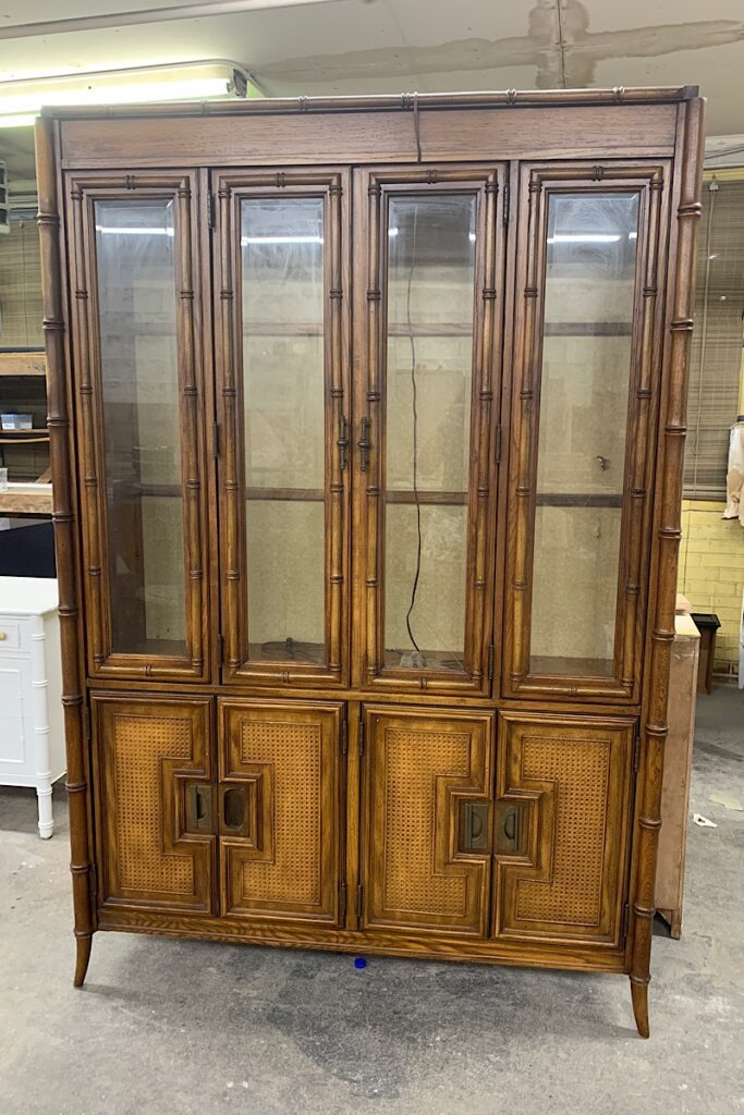 Stanley faux bamboo china cabinet 