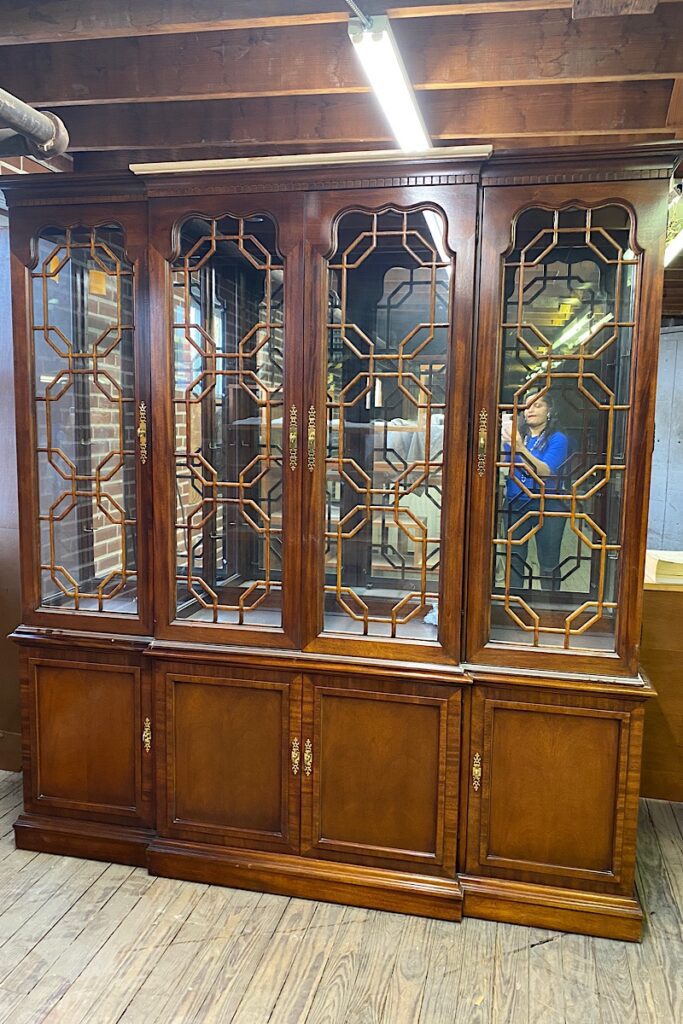 vintage fretwork china cabinet before paint