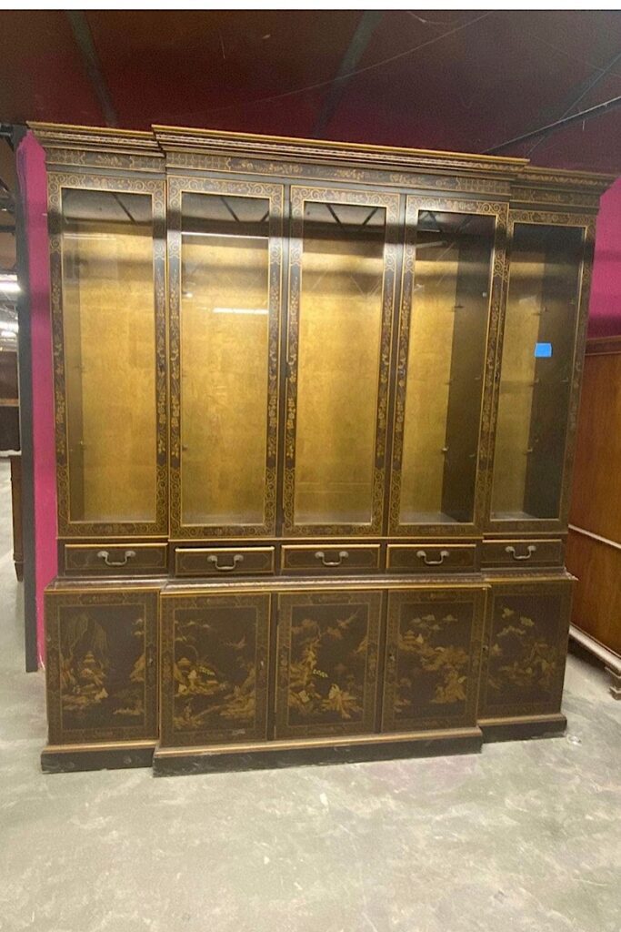 Vintage china cabinet with Asian painting