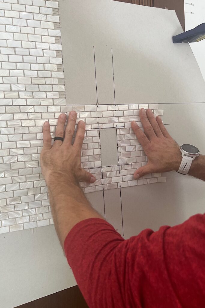 DIY mother of pearl tile backsplash 