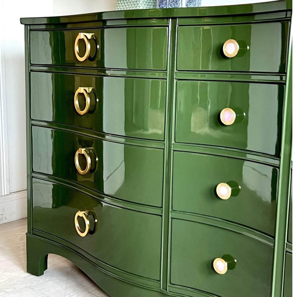 Olive green dresser side view