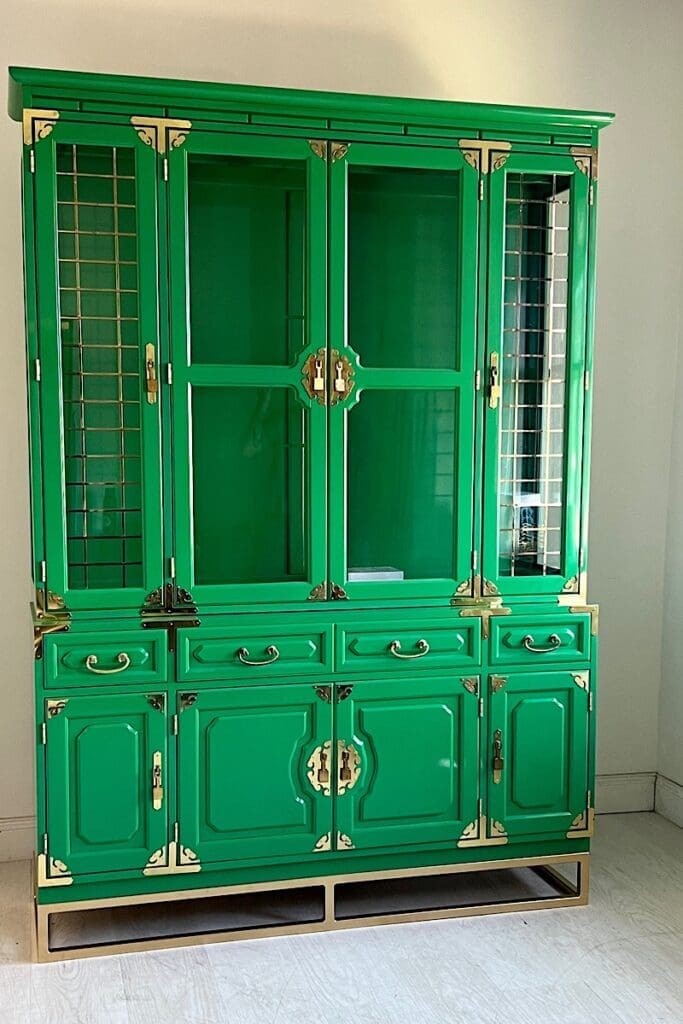 Bernhardt china cabinet in green