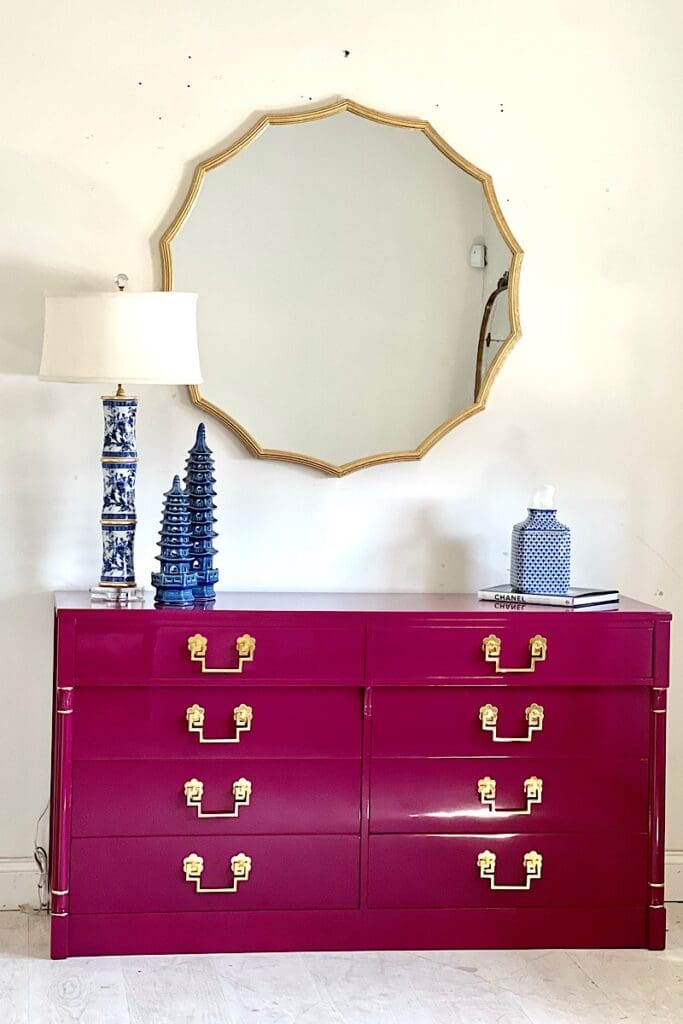 Rway dresser in plum lacquer with new hardware 