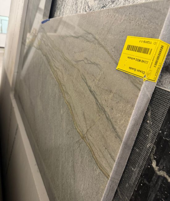 Quartz countertop material with yellow veining