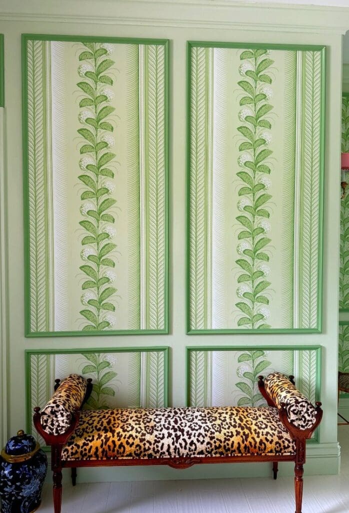 Final look of the wallpaper with accent chair